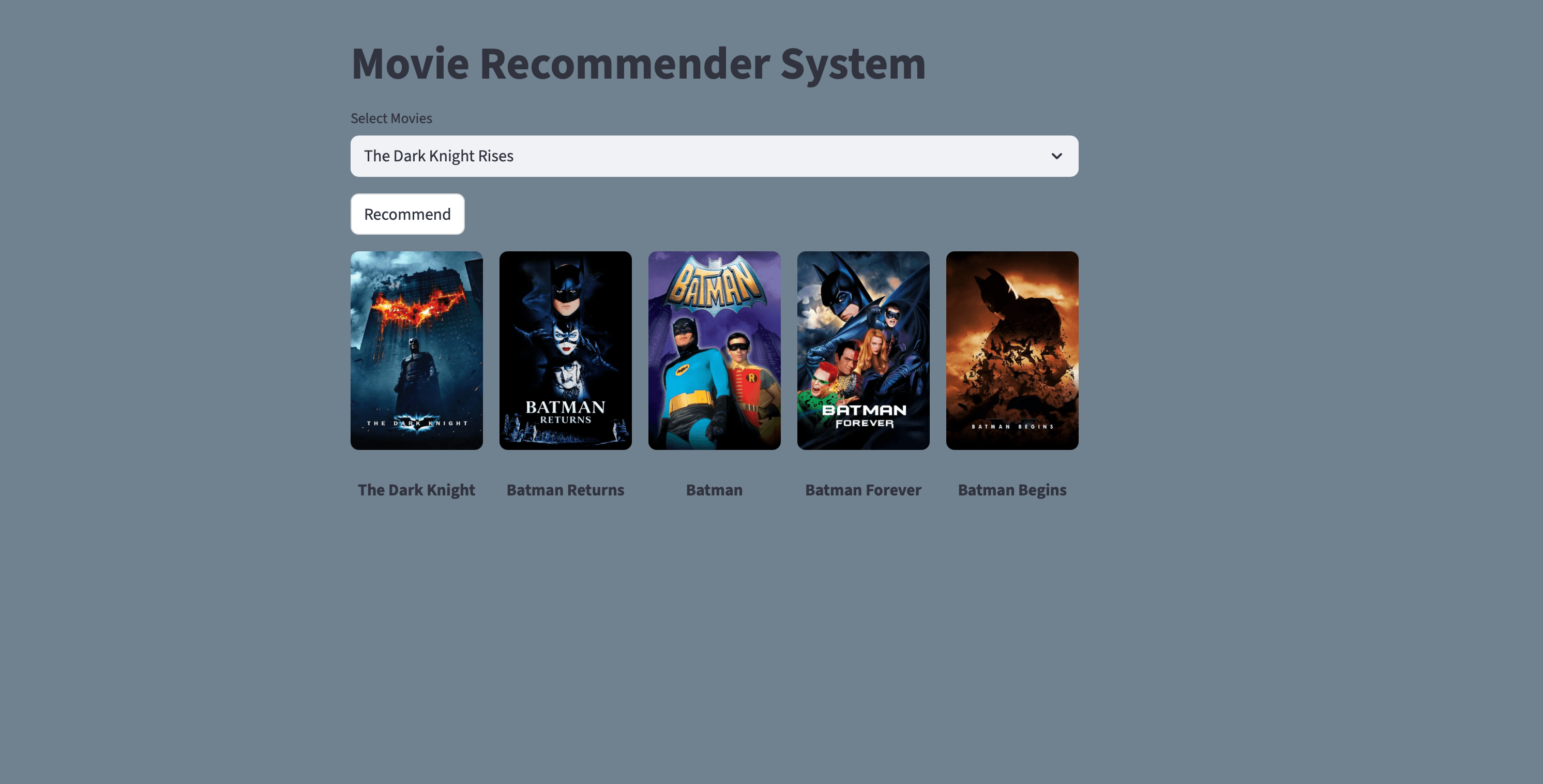 Movie recommender system dashboard preview